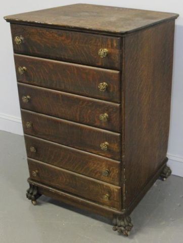 6 Drawer Oak Chest with Claw Feet.From