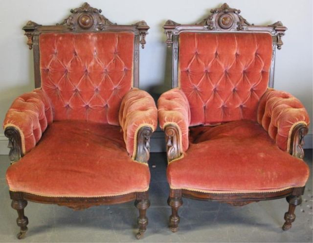 Pair of Renaissance Revival Armchairs.Rosewood