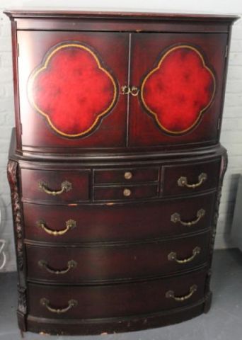 Mahogany Tall Chest with Leather Front