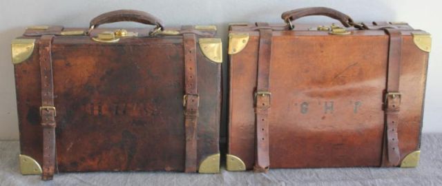 Pair of Vintage Leather Gun Cases.Signed