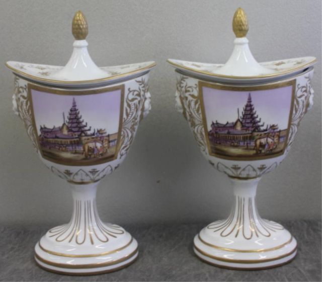 Pair of Painted and Gilt Porcelain Covered