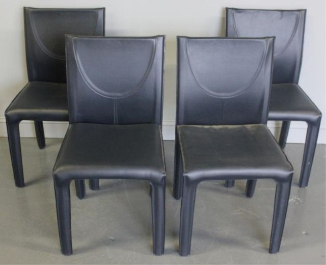 4 Modernist Black Leather Chairs Possibly 15e0dd