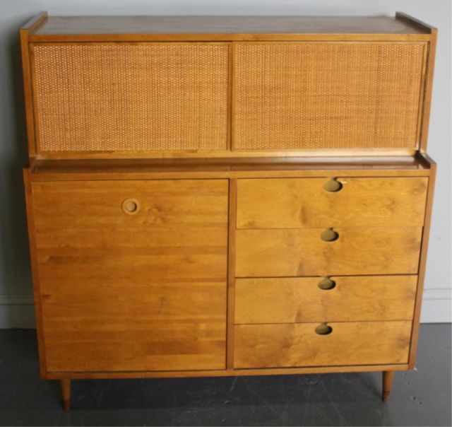 Midcentury Blonde Wood Cabinet Caned 15e0e7