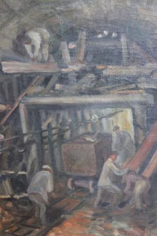 Oil on Canvas of Coal Miners. Russian