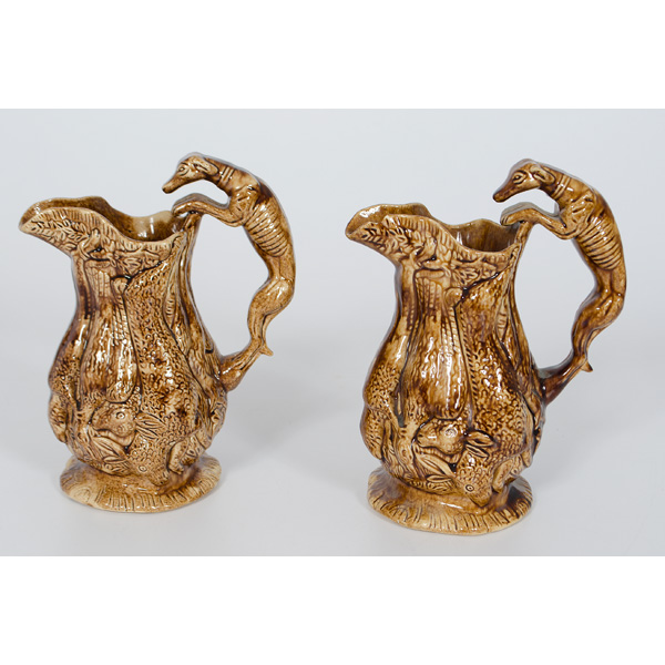 Pair of Rockingham Brown Glaze Pitchers