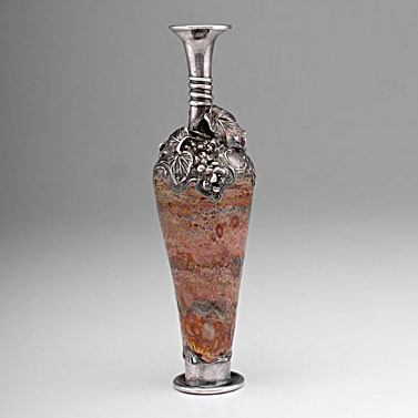 Art Glass Vase with White Metal