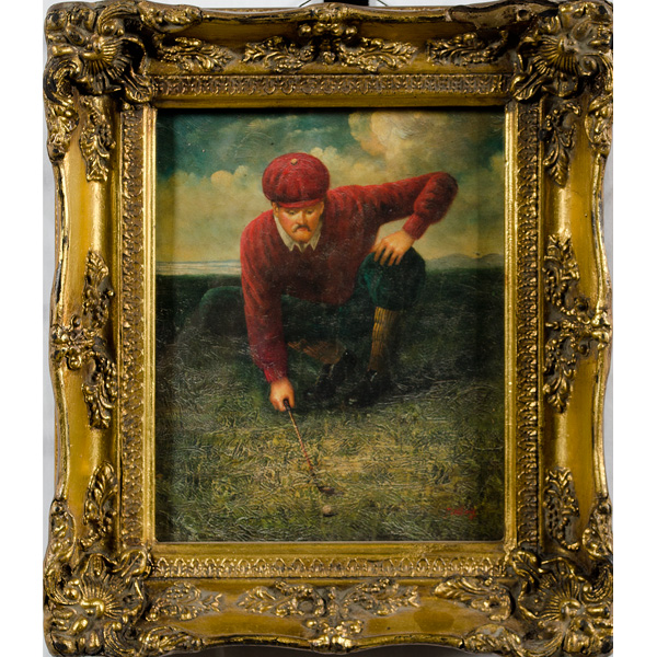 Golfer Portrait Colored lithograph laid