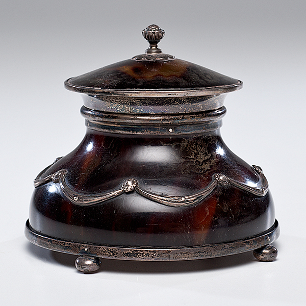 Tortoise Shell and Sterling Inkwell