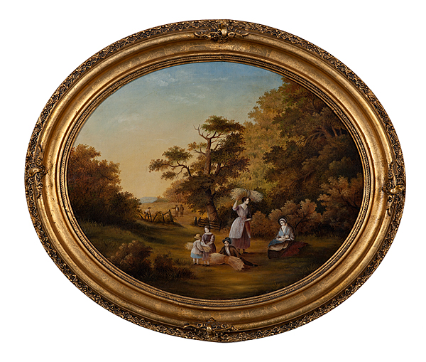 Oval Painting of Family Harvesting