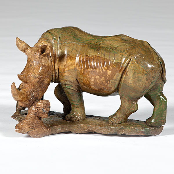Shona Stone Rhino and Calf Sculpture