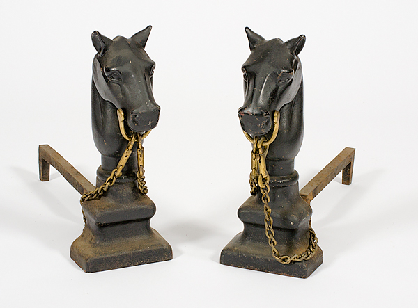 Horse Head Andirons A pair of painted