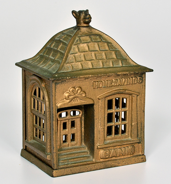 Home Savings Cast Iron Bank A painted