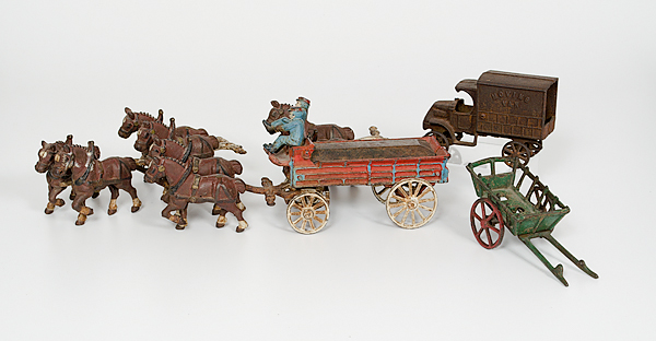 Cast Iron Farm Toys and Moving Van American.