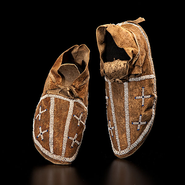 Arapaho Beaded Hide Moccasins sinew-sewn