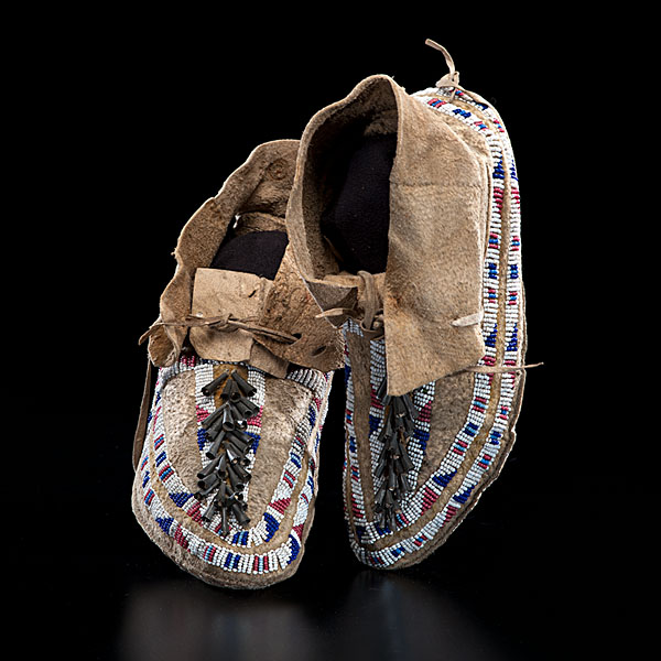 Sioux Beaded Hide Moccasins sinew-sewn