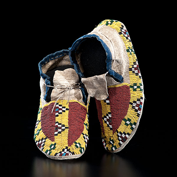Sioux Beaded Hide Moccasins sinew-sewn