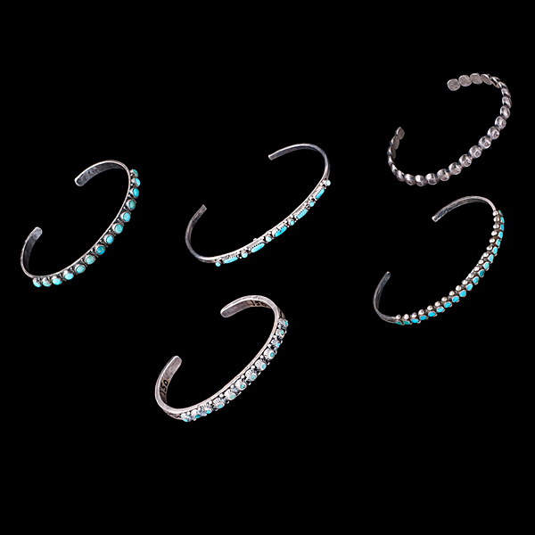 Zuni Row Bangles with Tiny Turquoises 161115