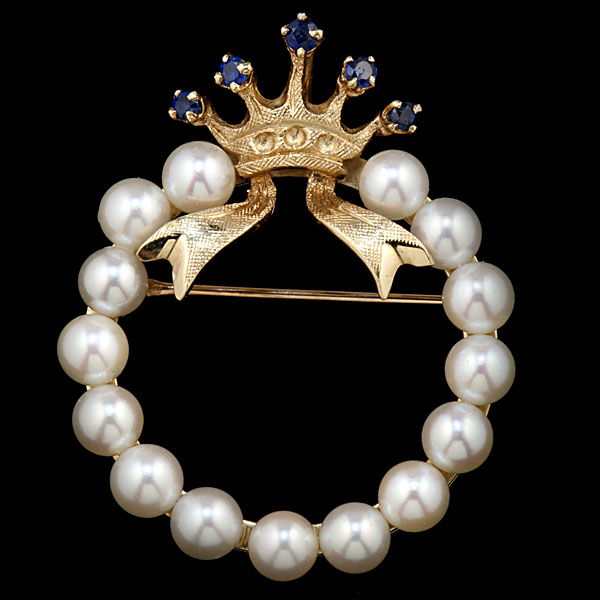Sapphire Crown Brooch with a Wreath