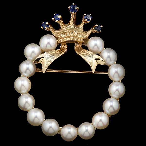 Sapphire Crown Brooch with a Wreath 16118f