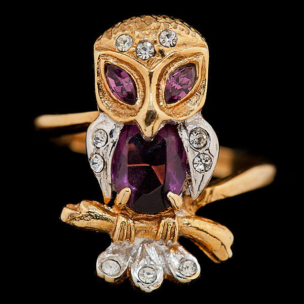 Vintage Owl Ring with Amethyst