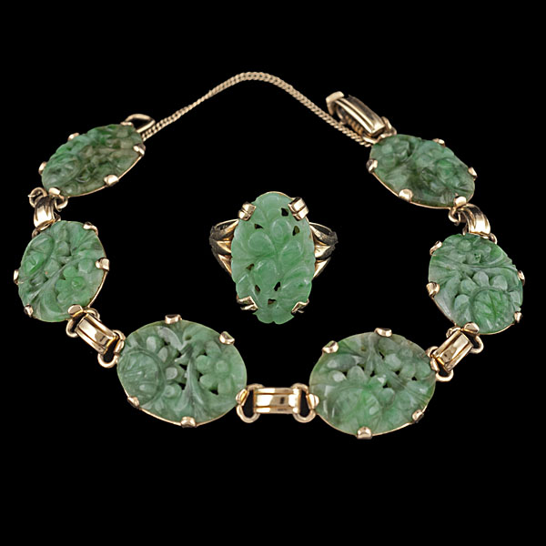 Jade Bracelet and Ring in 14K Yellow 1611a9