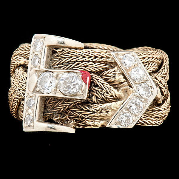 Gold Mesh Buckle Style Ring. A