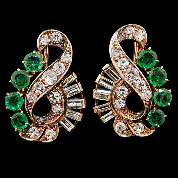 Emerald Diamond Art Nouveau Earrings 1611bb