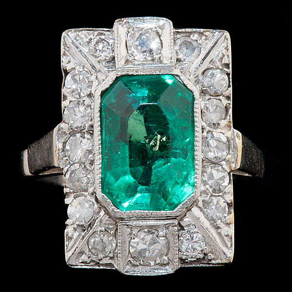 Art Deco Emerald Diamond Ring 1611bc