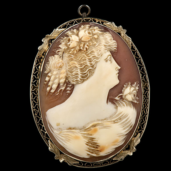 Ladies Large Agate Cameo Brooch Pendant 161228