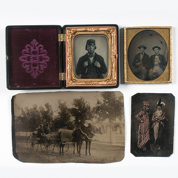 Outdoor Tintype of Men in a Horse-Drawn