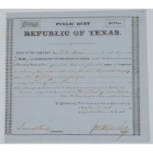 Republic of Texas Public Debt Document