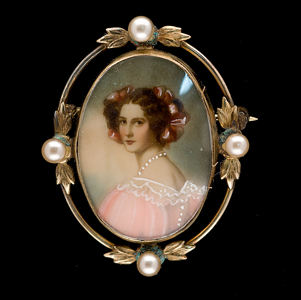 Painted GF Brooch with Pearls A