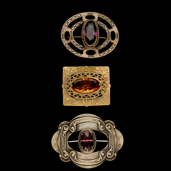 Trio of Large Metalic Brooches