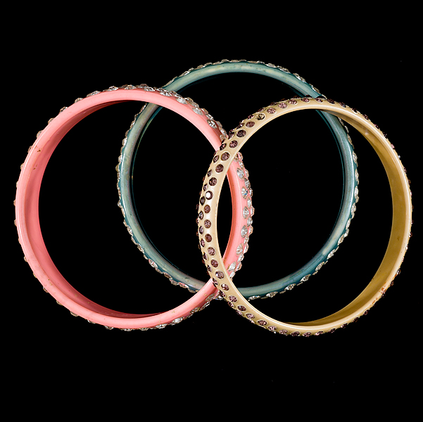 Trio of bakelite Rhinestone Bracelets 161435
