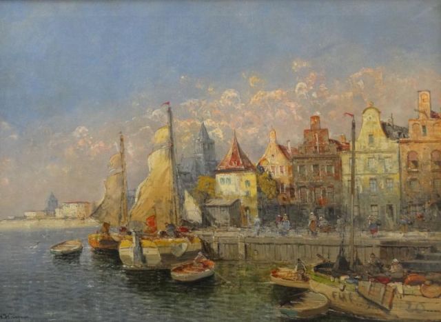 WAGNER H O C European Harbor Scene Signed 16147a