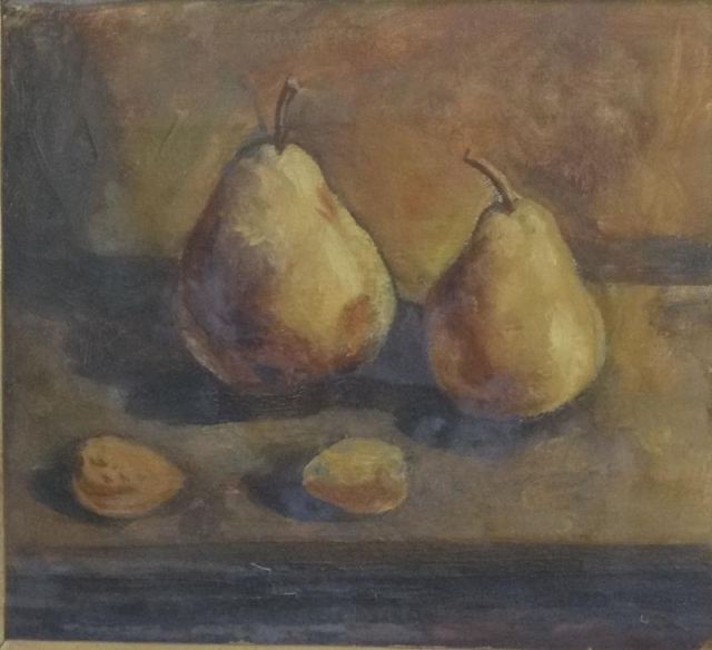 Unsigned O/C Still Life of Pears.Label