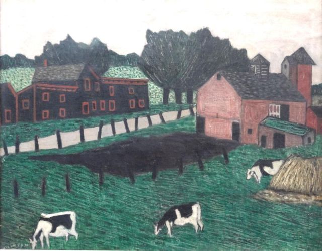 BAUMBACH Harold. O/C Barnyard with Cows.Signed