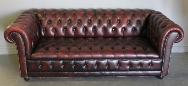 Burgundy Leather Chesterfield Sofa.From