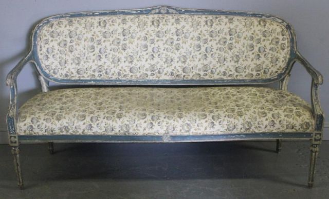 Louis XVI Style Settee in Distressed 1614b7