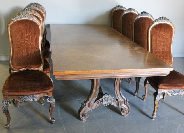 Large Inlaid Trestle Style Table