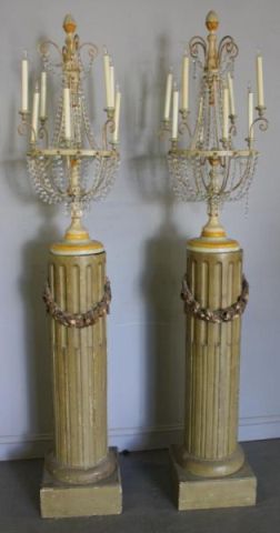 Pair of Tole Wood Lamps and Pedestals Very 161501