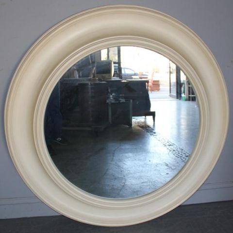 Large Round White Midcentury Mirror From 1615a5