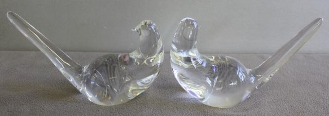 Signed Pair of Steuben Doves.From a
