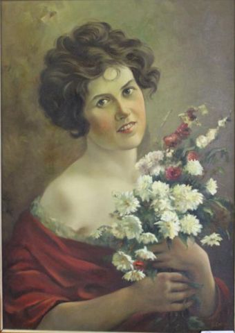 TUROCZY. O/C Woman with FlowersSigned