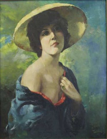 TUROCZY. O/C 1963 Woman in Yellow Hat.Signed