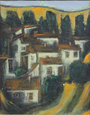 NOVOA Gustavo. O/C Village Landscape.Signed