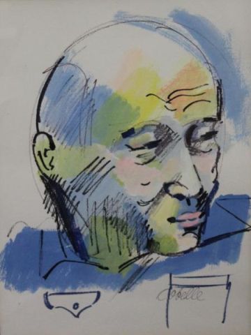 COBELLE. Watercolor of a Head of Man.Charles