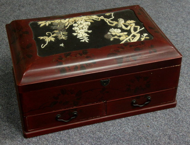 A Japanese red lacquer workbox