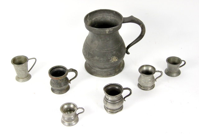 Five 19th Century pewter bellied 161678