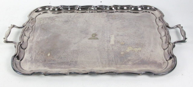 A silver plated twin-handled tray